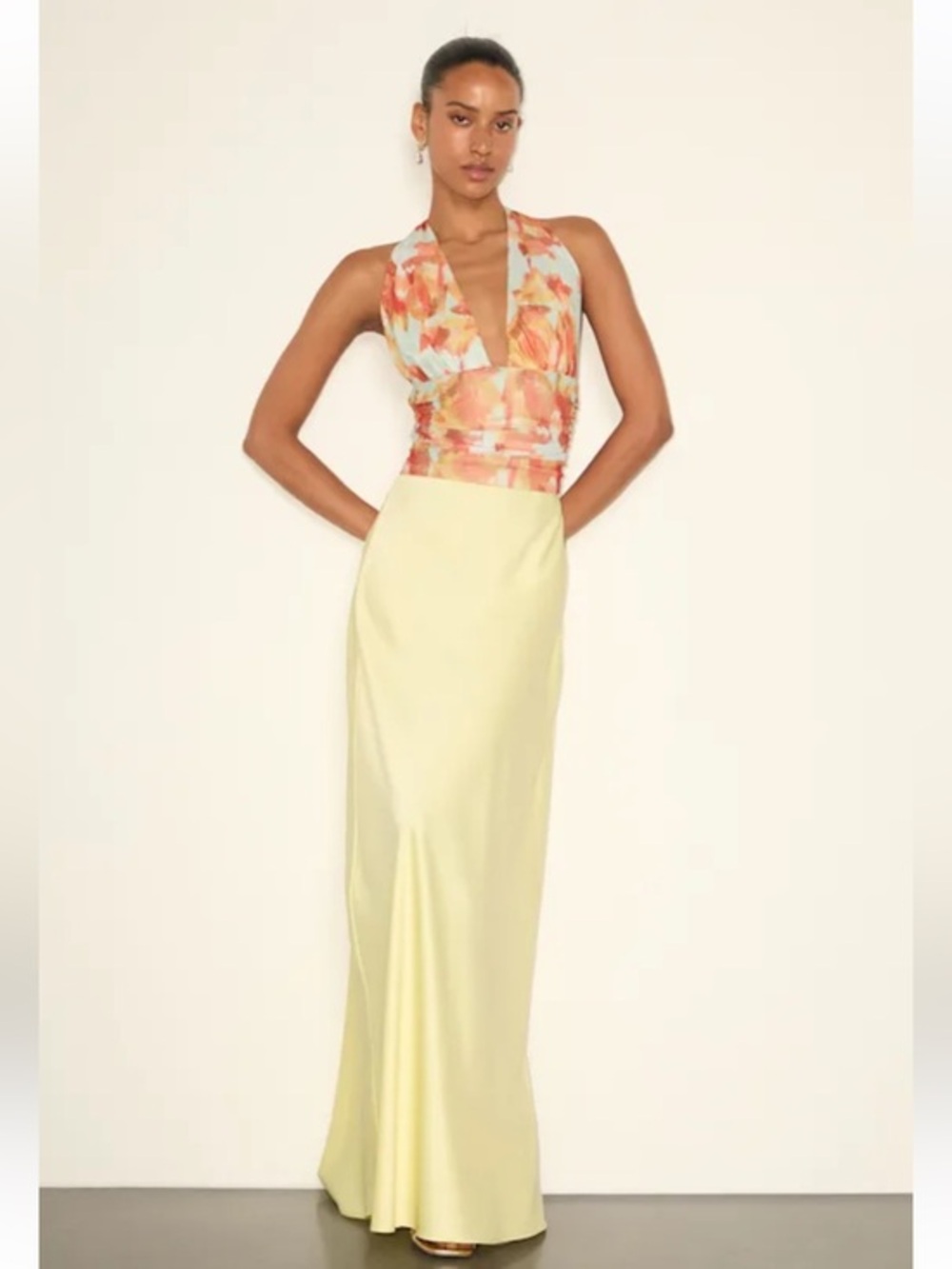 NWT Lulus Marabella Light Yellow Satin High-Rise Maxi Skirt